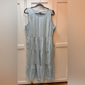 J Crew Light Blue Tiered Sleeveless Maxi Dress cotton pockets!